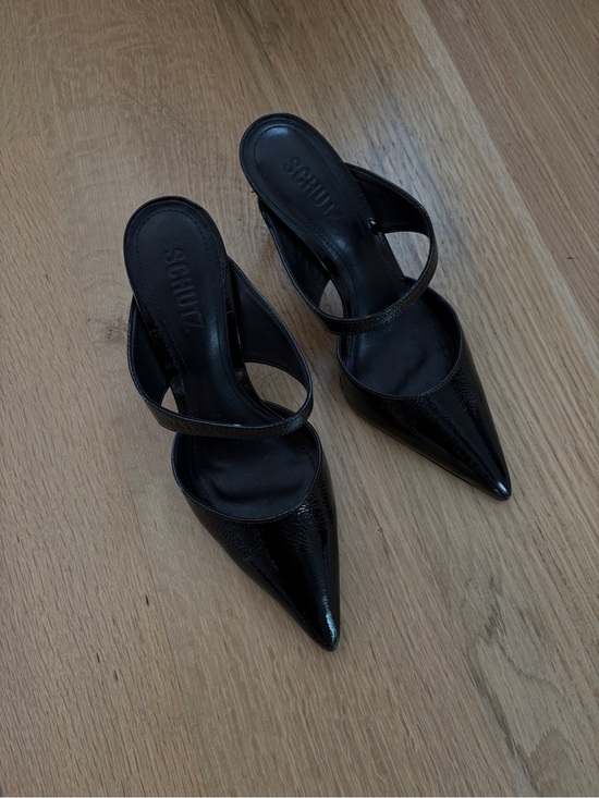 SCHUTZ Shoes - SCHUTZ Black Patent Pointed Toe Slip-On Heels